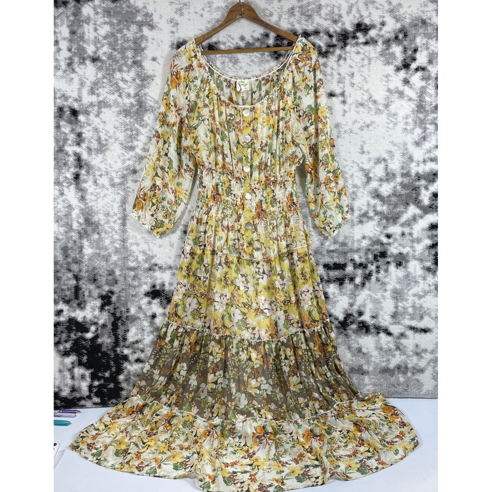 Fig & Flower‎ Dress Womens Size PXL Sheer Boho Cottagecore Woven